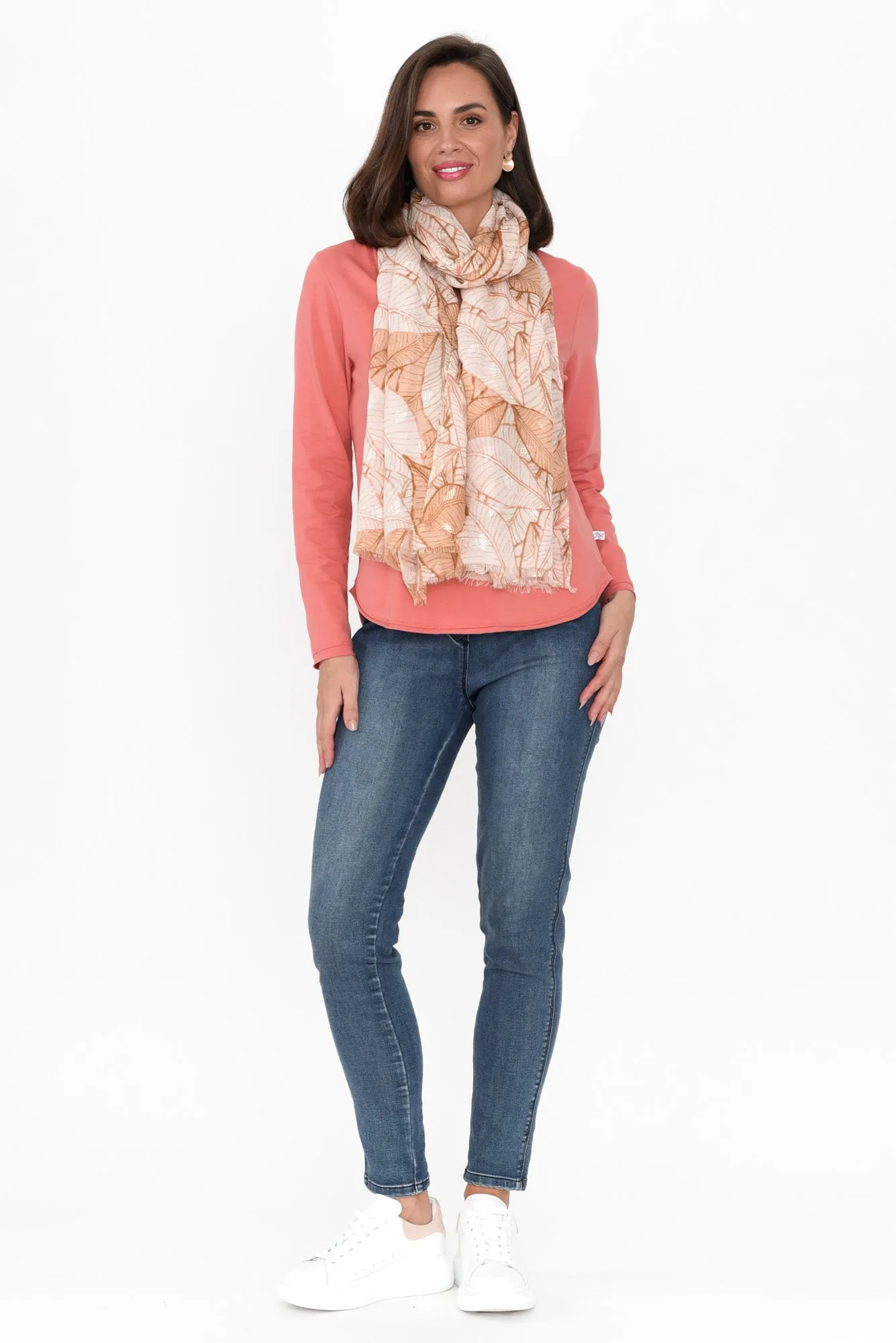 Suri Peach Cotton Long Sleeve Top