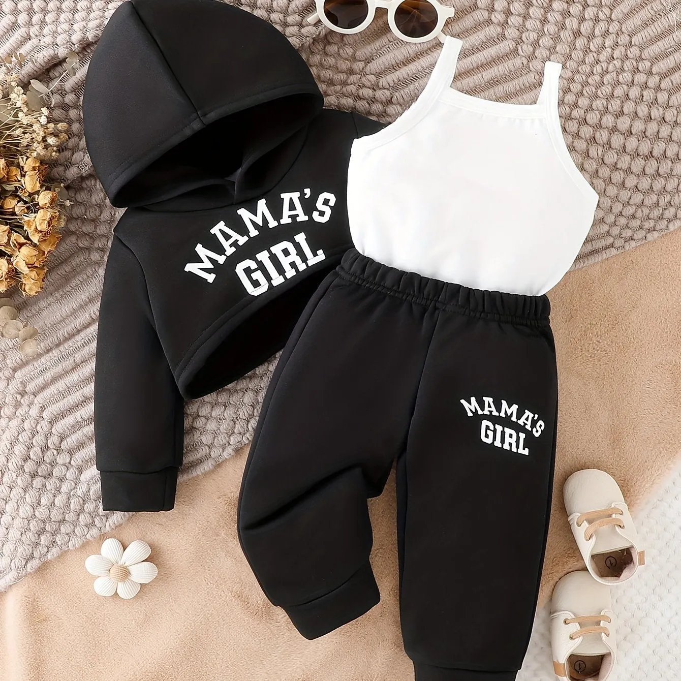 Trendy Girl Baby 3pcs Outfit Set Hoodie Top Pants