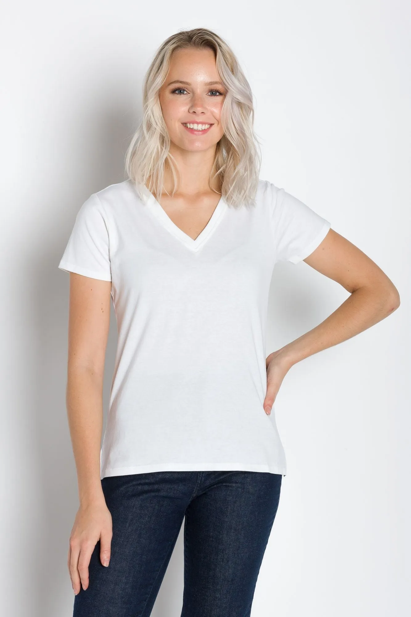 Vanessa Heavy Tee | Women's Anti-Stain Deep V-Neck T-Shirt