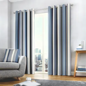 Whitworth Stripe Pair of Eyelet Curtains by Fusion in Blue