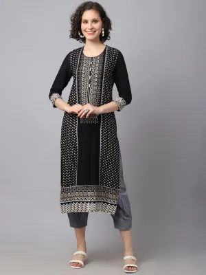 Women Black Geometric Printed Kurta With Palazzo