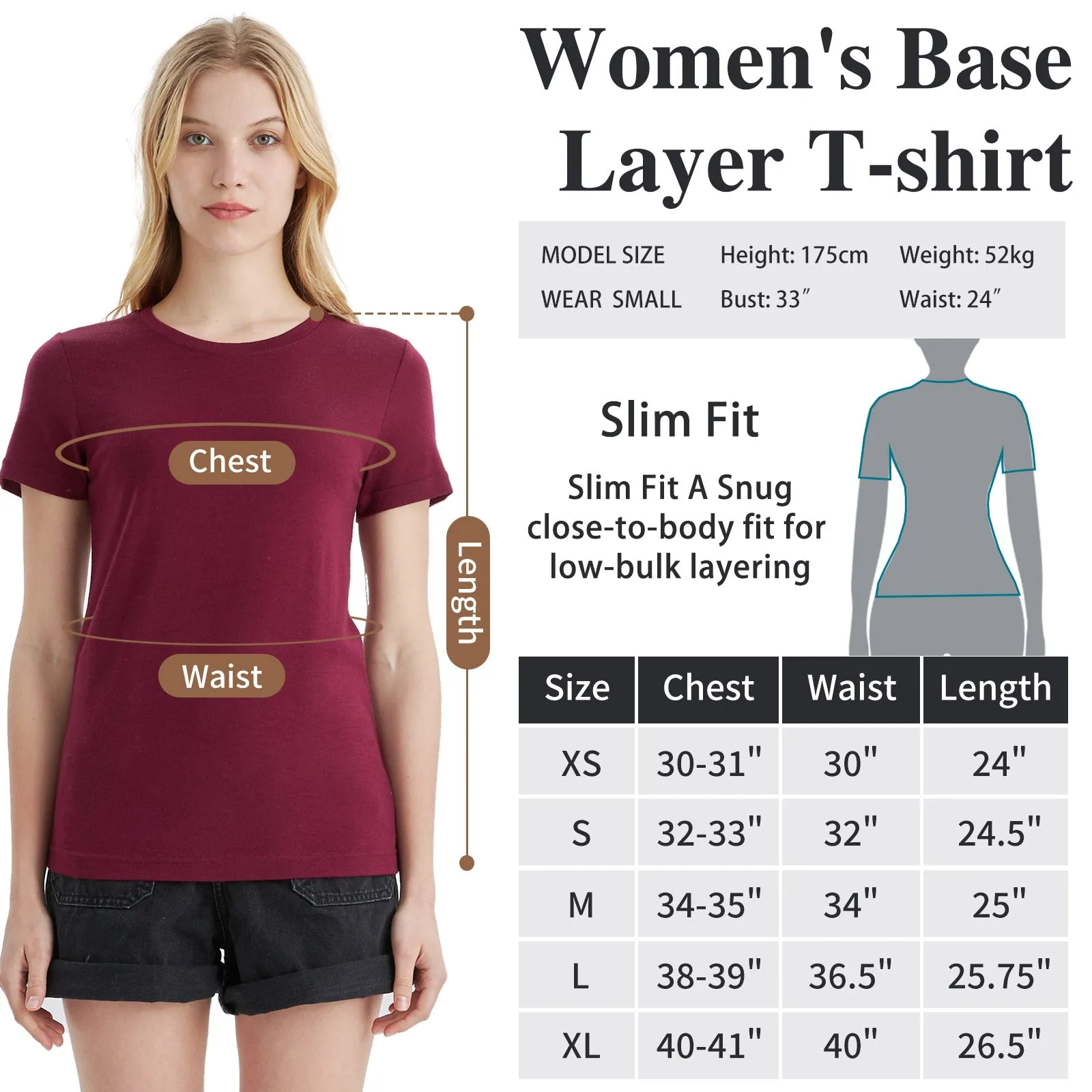 Women's Merino 170g Classic Short Sleeve T-Shirt Dark Red